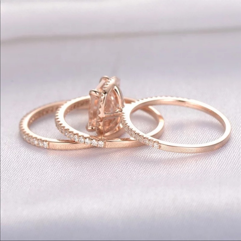 *NEW*3 Pieces Set Rose Gold Zircon Wedding Ring - Picture 4 of 6